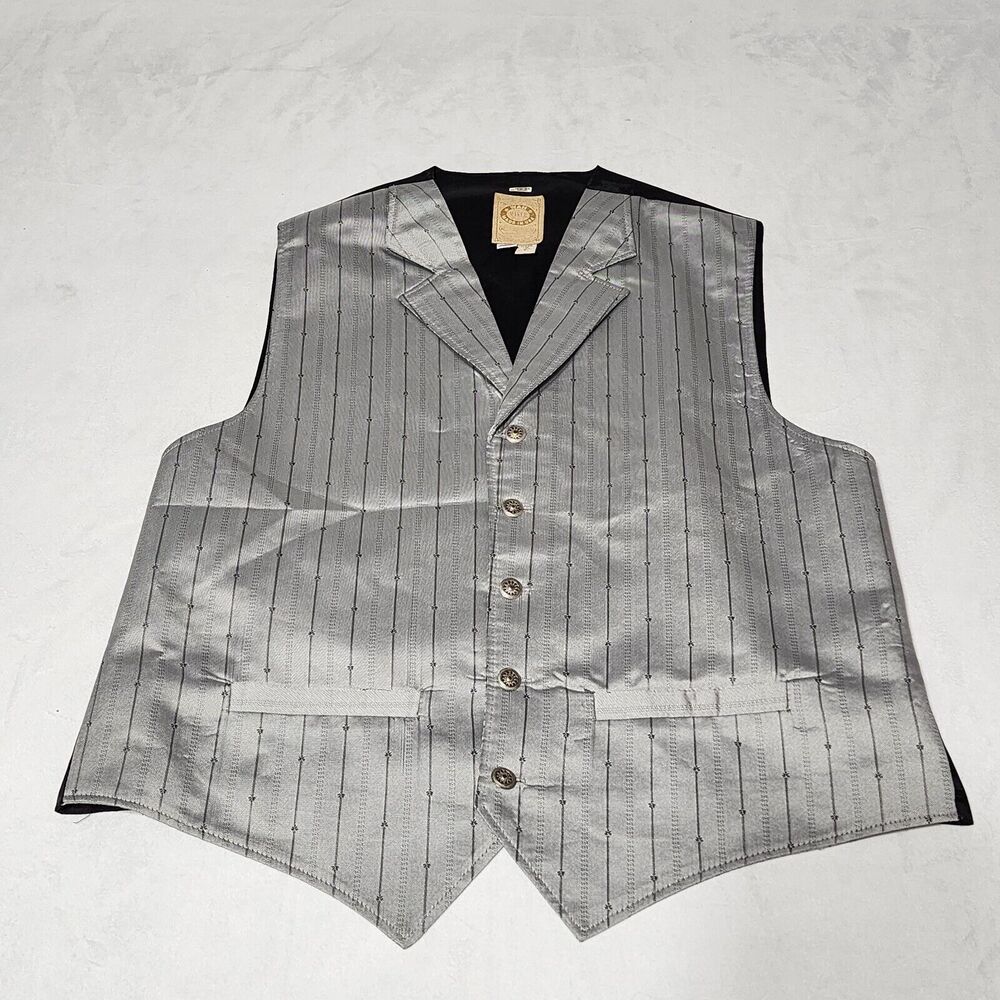 Wahmaker Mens Vest Waistcoat Large Gray Black Striped Button Up USA Made
